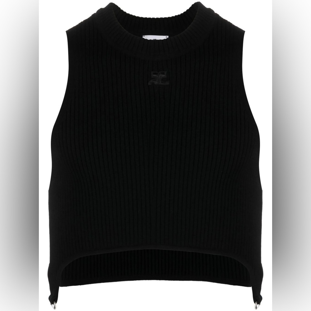 Black Ribbed Cropped Tank Top - Unbranded